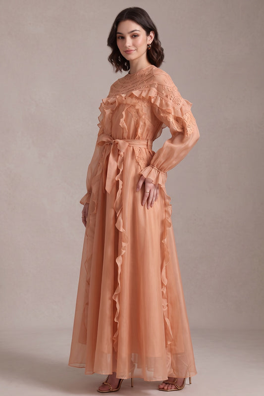 peach sheer organza a-line maxi dress peach sheer organza maxi dress - product view 3