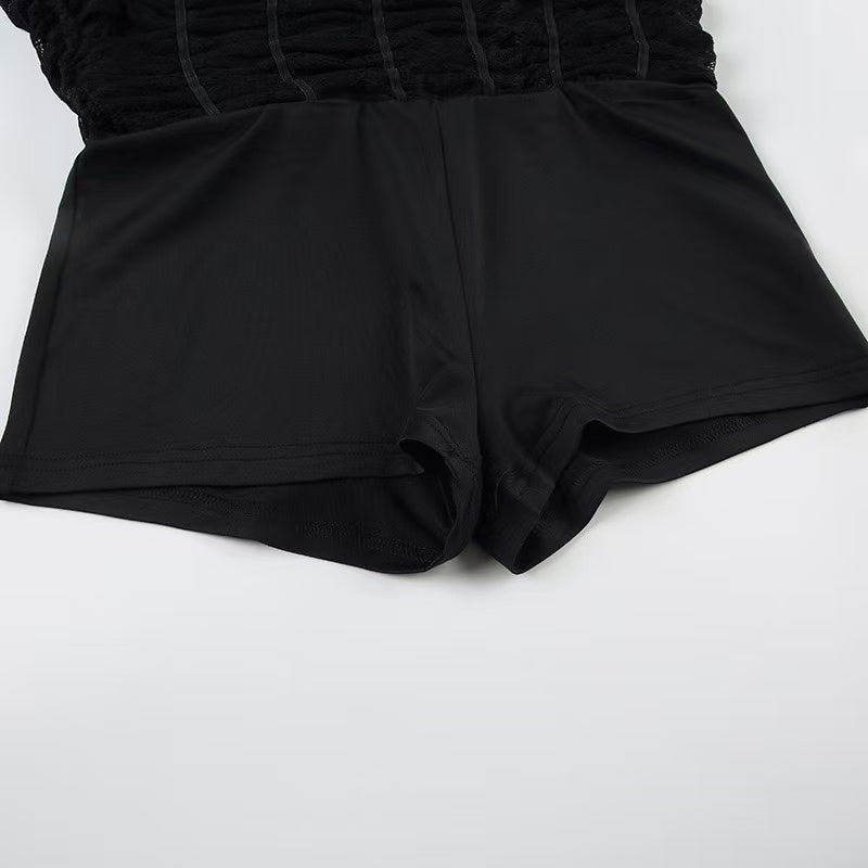 Ruched Lace Asymmetrical Mini Skirt