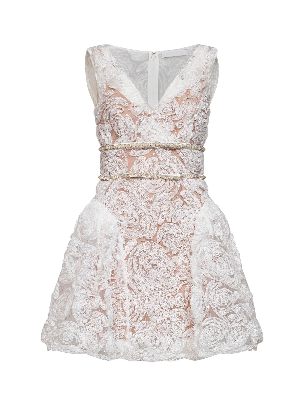 White sequin tulle and lace mini dress