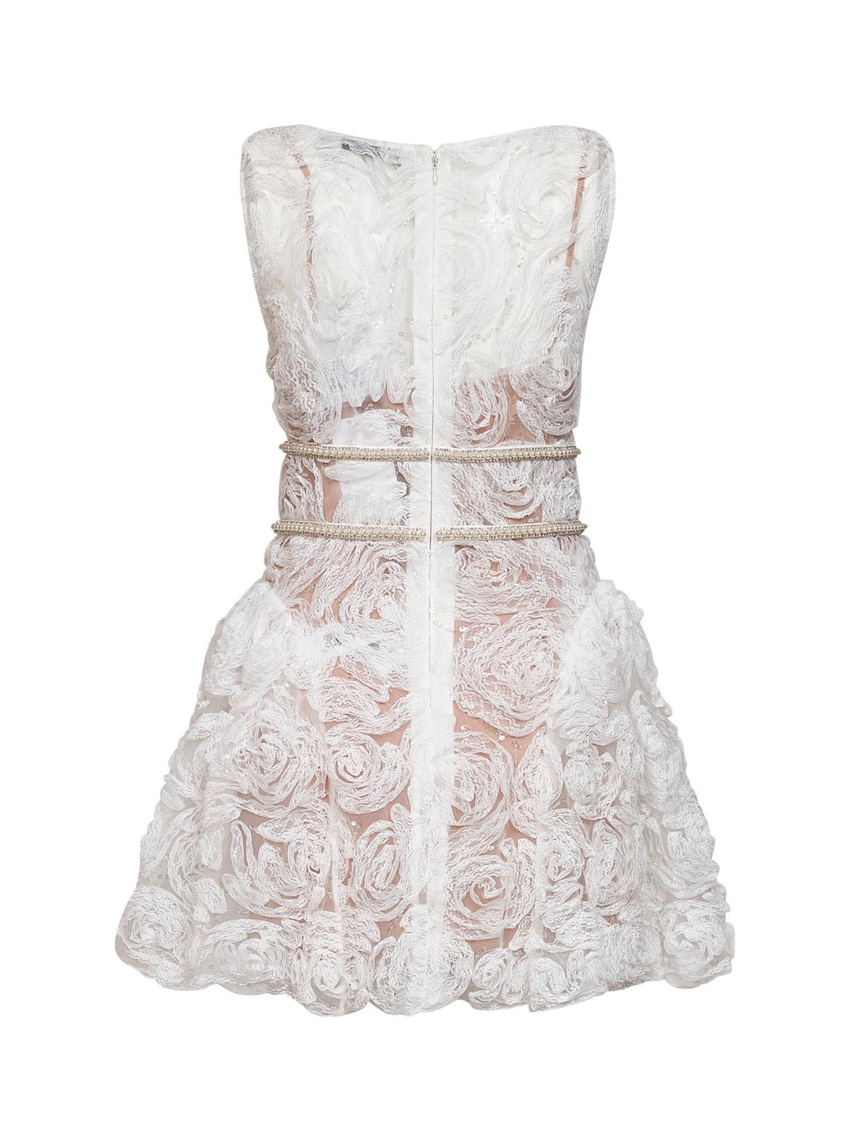 White sequin tulle and lace mini dress