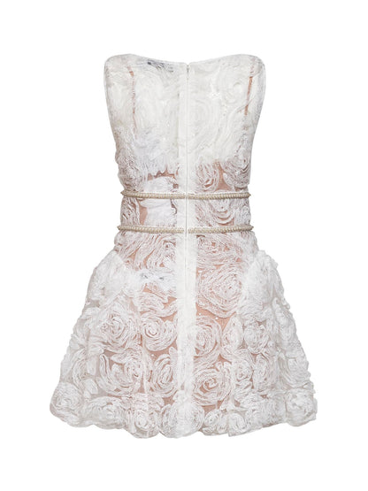 White sequin tulle and lace mini dress