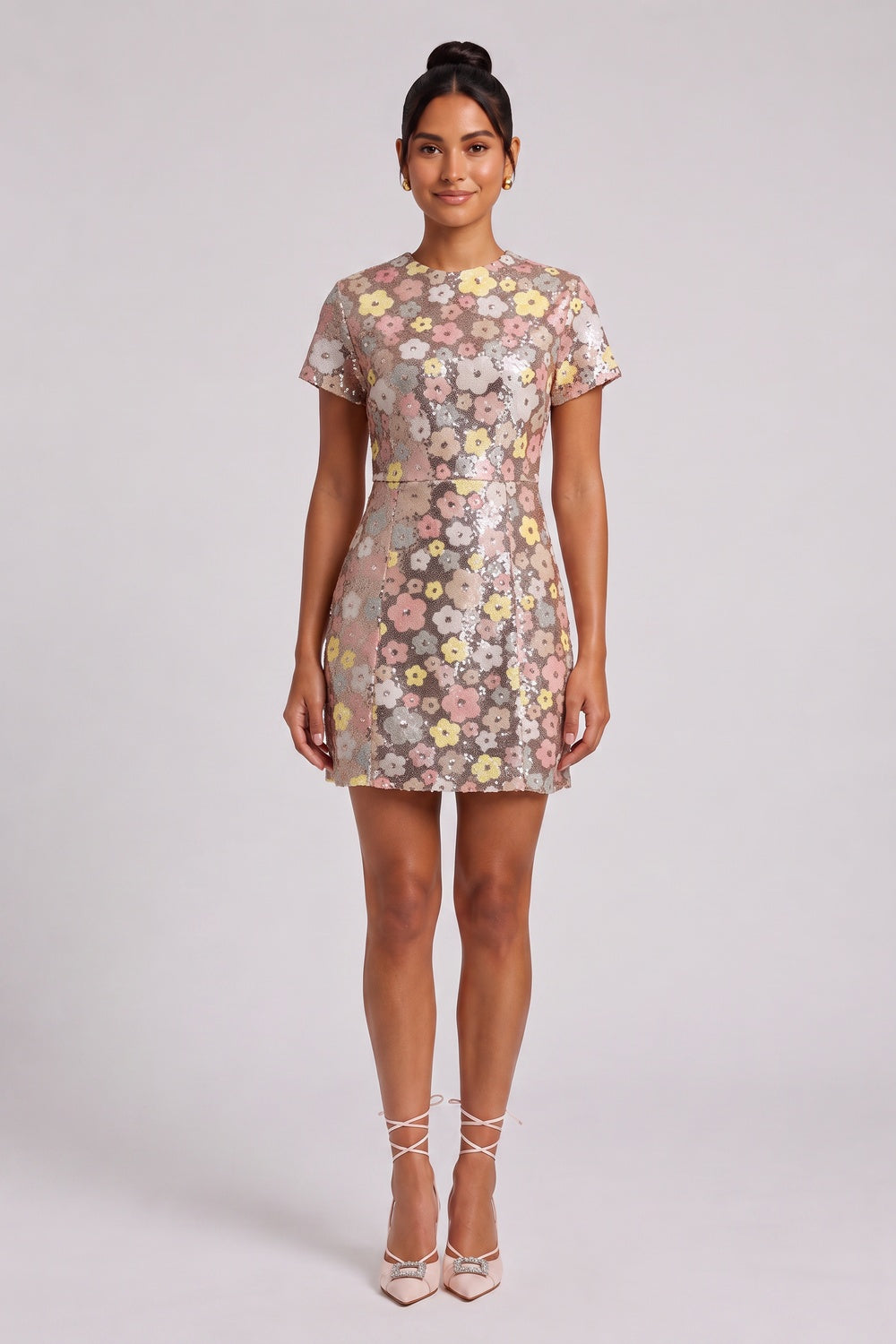Silver Sequined Mesh A-Line Shift Dress