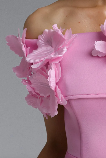 Light Pink Solid Matte Structured Fabric (Likely Crepe or Satin Blend) A-Line Flare Evening Dress