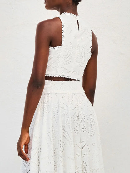 Eyelet Lace Top and Maxi Skirt Set