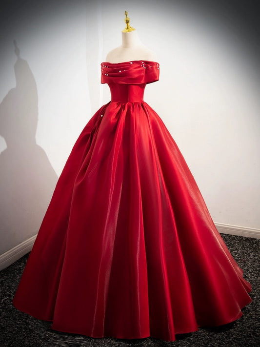 A-Line Off Shoulder Satin Red  Dress