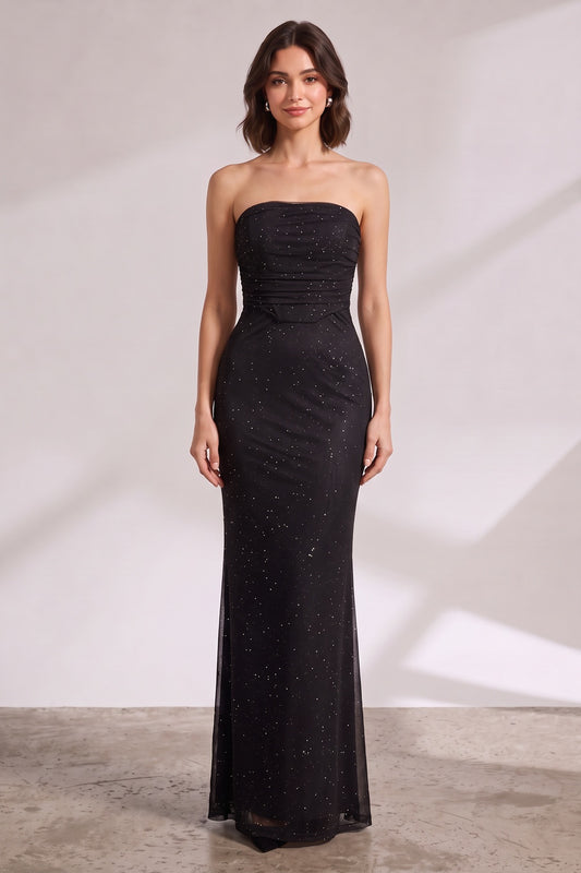 black mesh overlay fitted column gown black mesh overlay gown - product view 3