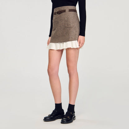 setlla Mini skirt with frill with belt in brown