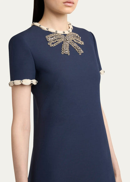 jocelyn rhinestone Embroidered Crepe mini Dress in navy blue
