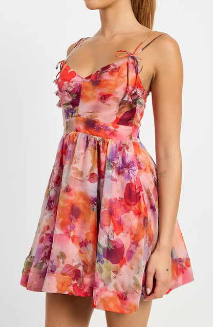 Red Multi Floral Tie Strap Mini Dress