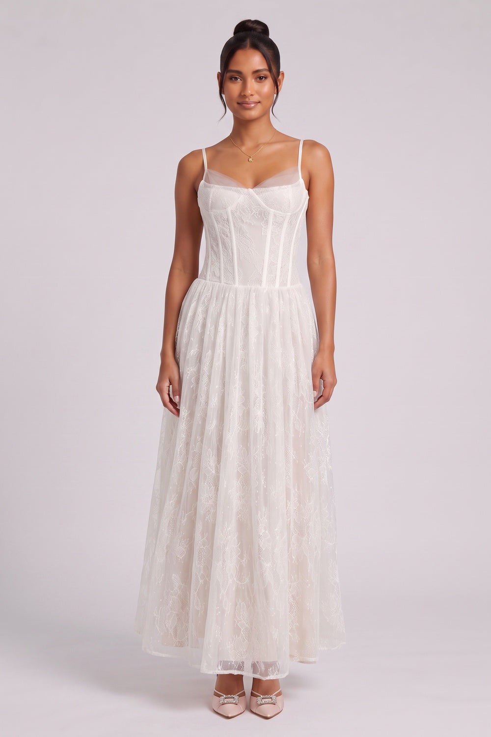 White Lace Corset Midi Dress Premium Fabric - product view 5