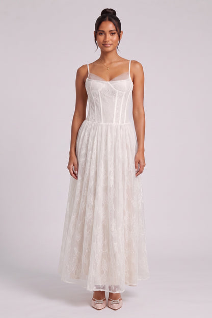 White Lace Corset Midi Dress Premium Fabric - product view 5