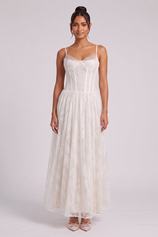 White Lace Corset Midi Dress Premium Fabric - product view 5