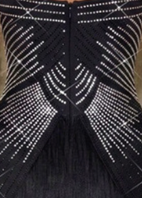 Black Art Deco Beaded Sheath Dress with Tiered Fringe