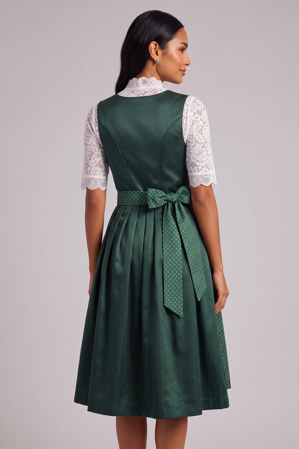 dark green satin-finish polyester or silk blend fit-and-flare dirndl set dark green satin-finish polyester or silk blend dirndl set - product view 5