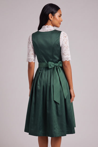 dark green satin-finish polyester or silk blend fit-and-flare dirndl set dark green satin-finish polyester or silk blend dirndl set - product view 5
