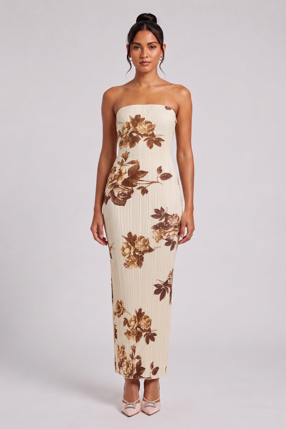 cream plissé knit column dress cream plissé knit dress - product view 1