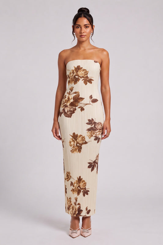 cream plissé knit column dress cream plissé knit dress - product view 1