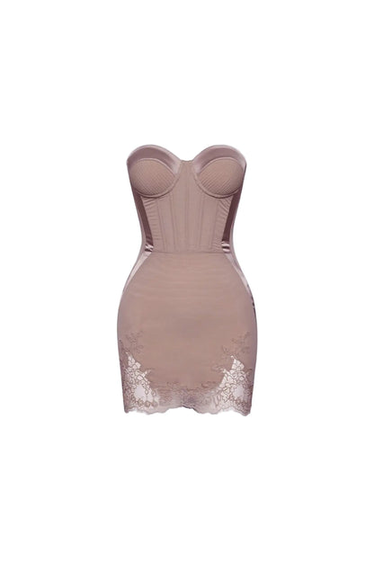 sherry Nude Cord Lace Bustier Mini dress