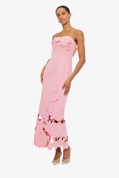 louise Appliqué Bustier Maxi Dress in pink