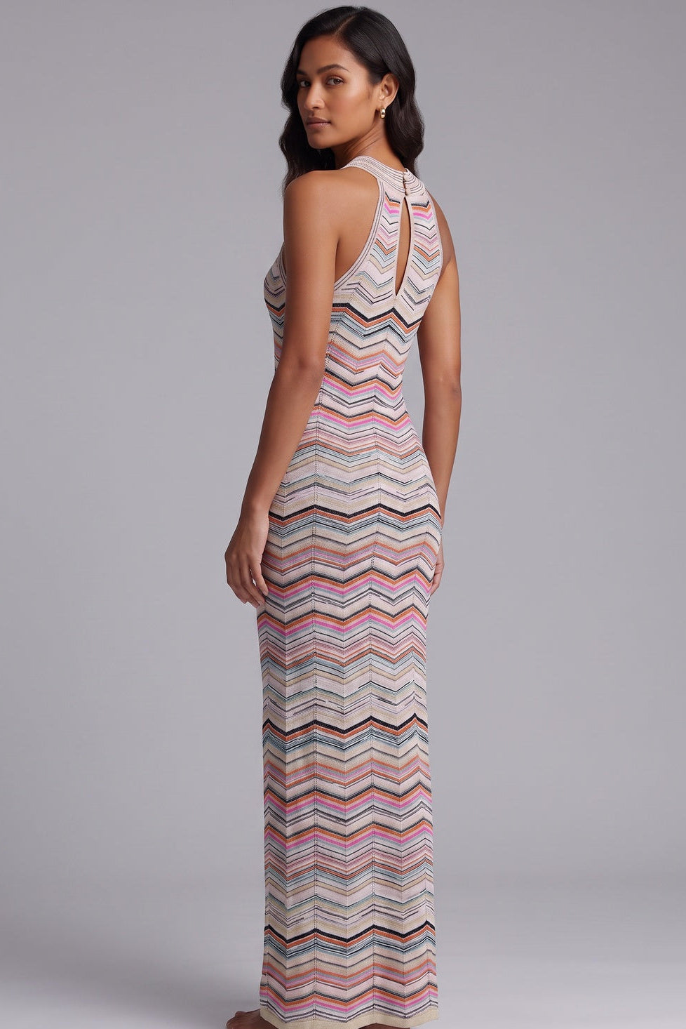 Premium Fabric Zigzag Halter Maxi Dress Premium Fabric - product view 5