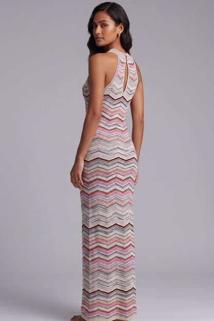 Premium Fabric Zigzag Halter Maxi Dress Premium Fabric - product view 5