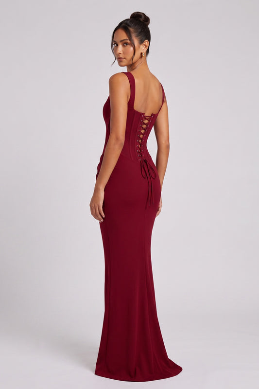 Burgundy Crepe Mermaid Gown burgundy crepe gown - product view 1