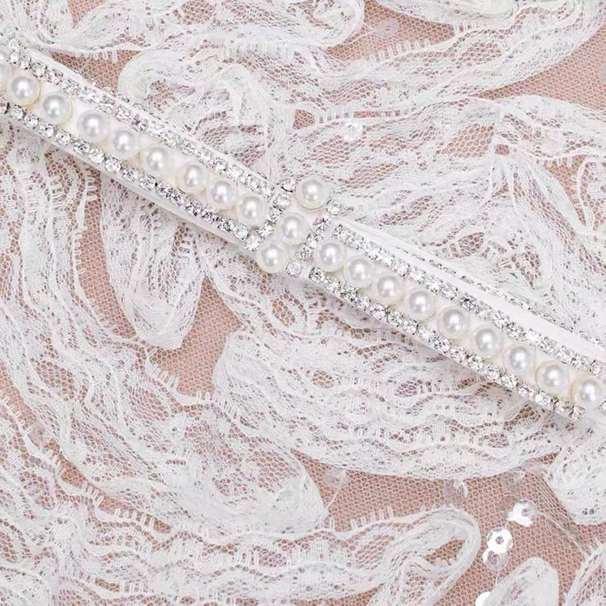 White sequin tulle and lace mini dress