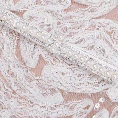 White sequin tulle and lace mini dress