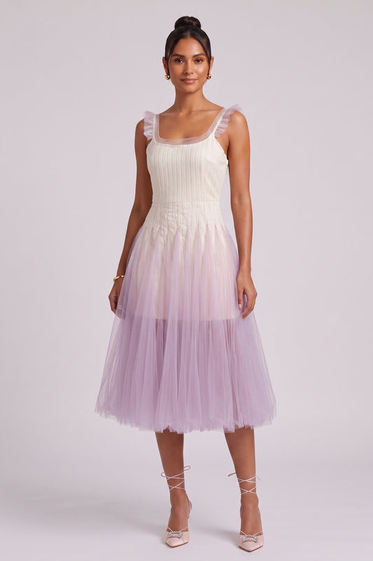 Gradient Tulle Midi Dress with Ruffle Straps Premium Fabric - product view 3