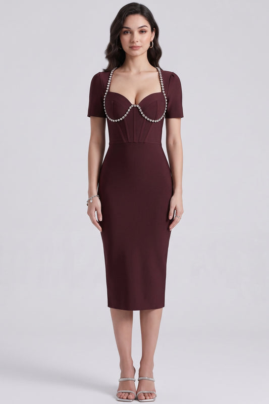 burgundy heavyweight bandage knit bodycon sheath dress burgundy heavyweight bandage knit dress - product view 2