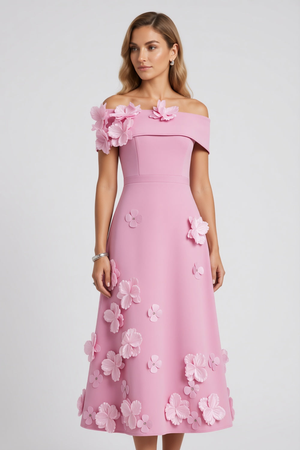 Light Pink Solid Matte Structured Fabric (Likely Crepe or Satin Blend) A-Line Flare Evening Dress Light Pink Solid Matte Structured Fabric (Likely Crepe or Satin Blend) Evening Dress - product view 3