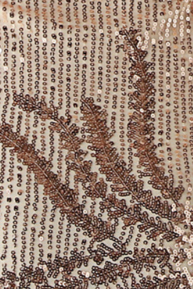 Rose Gold Sequin Maxi Gown with Tulle Shoulder Detail