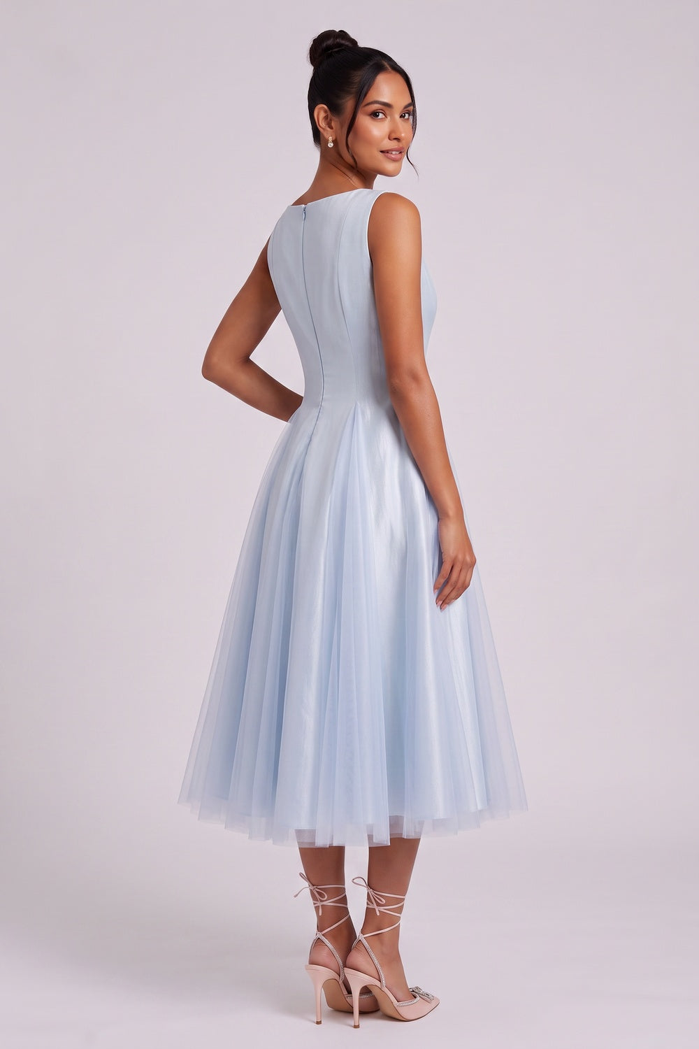 Light Blue Sleeveless Midi Dress Premium Fabric - product view 3