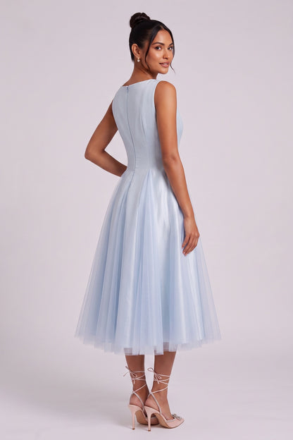 Light Blue Sleeveless Midi Dress Premium Fabric - product view 3