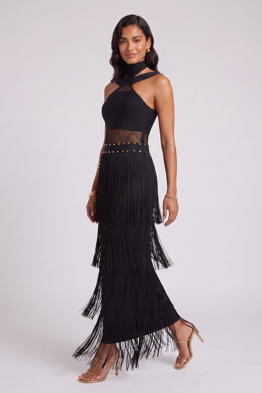 black bandage knit column dress black bandage knit dress - product view 3