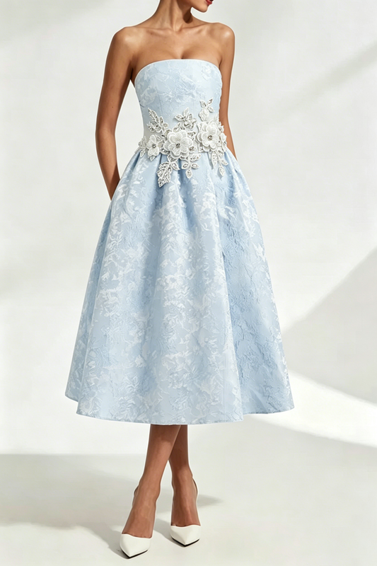 Lace Embroidery Saoirse Midi Dress - Blue