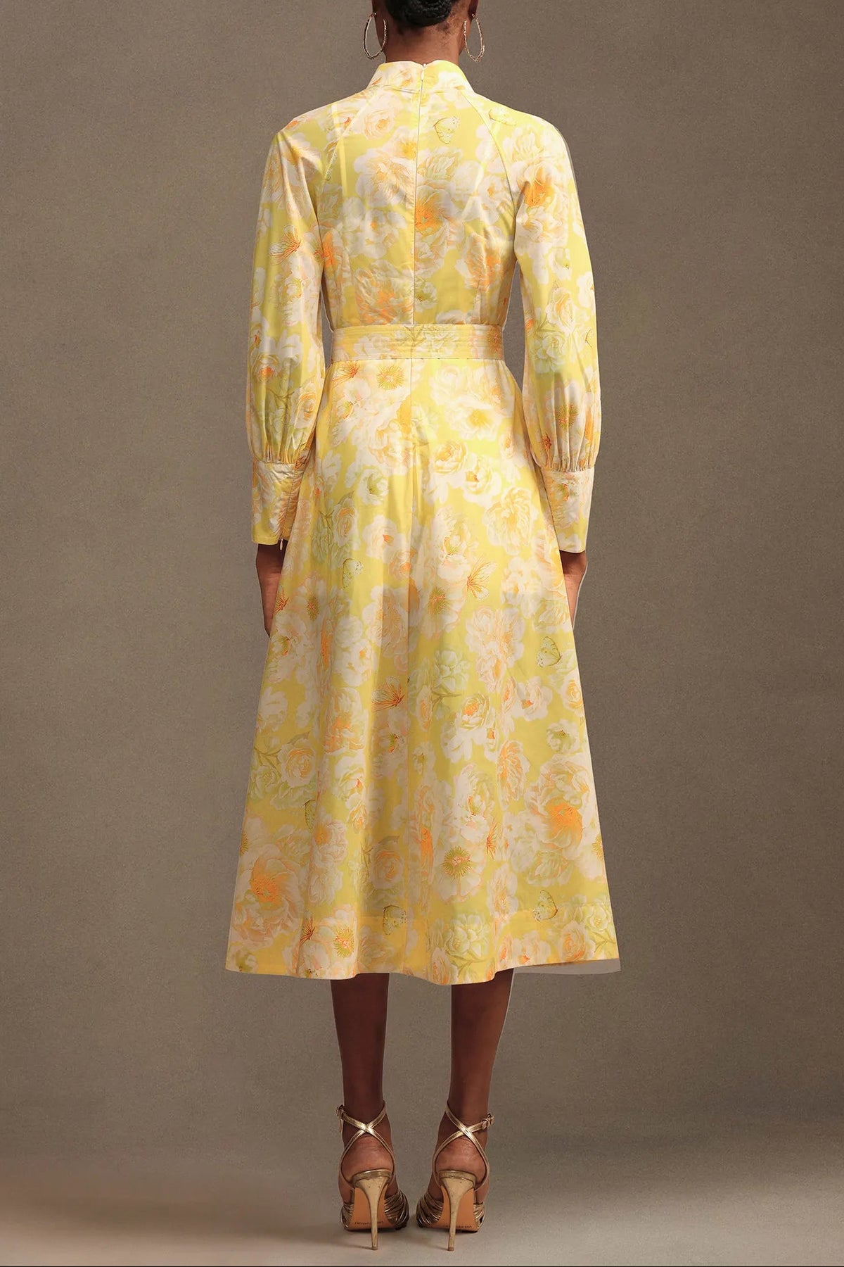 xaviera Long Sleeve Floral Printed Chiffon Maxi Dress in yellow