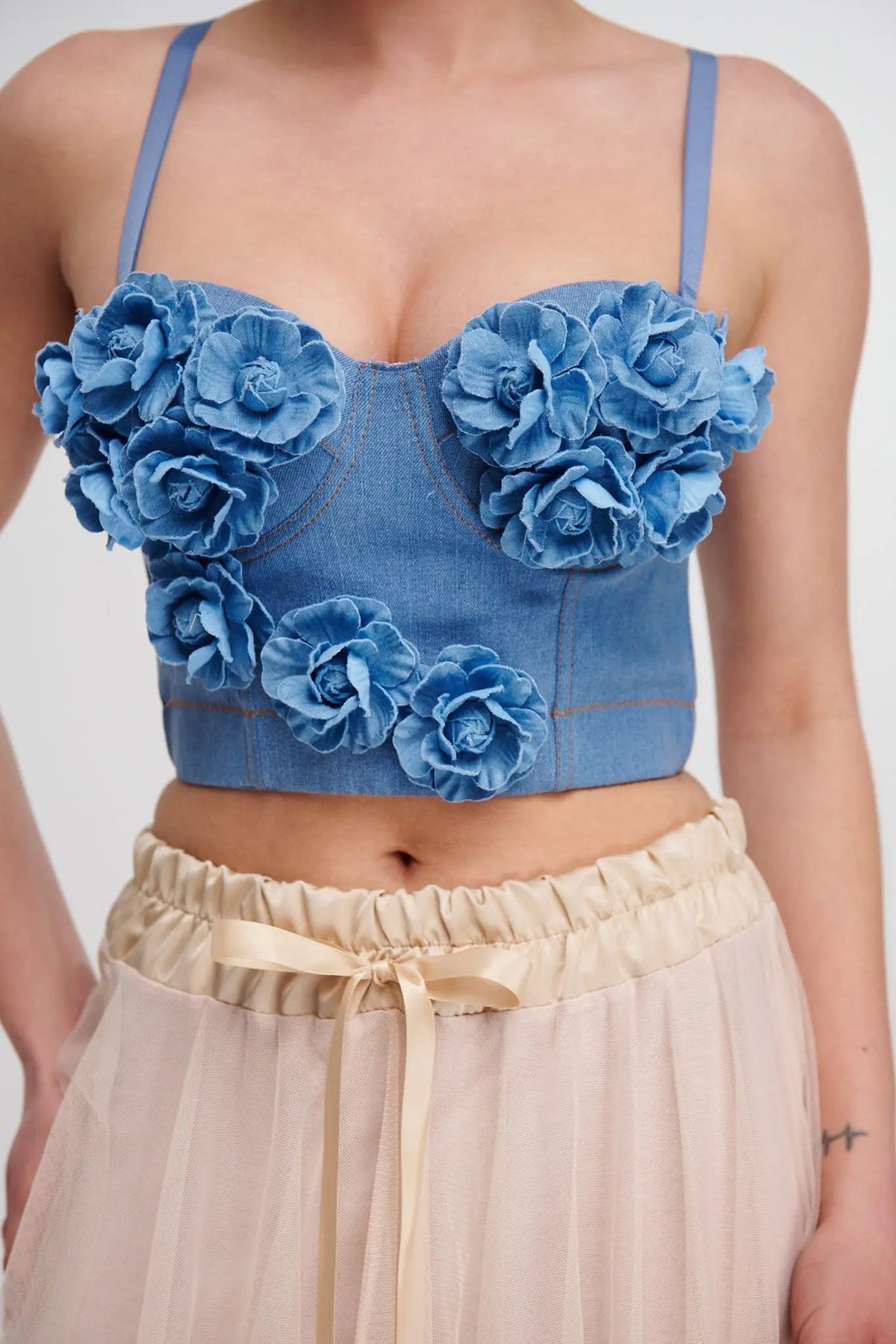 Denim Top With Roses