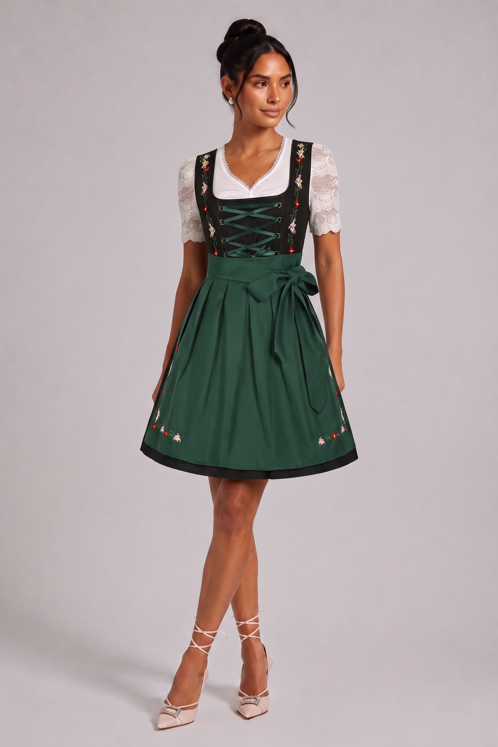 Black Woven cotton-synthetic blend Fit-and-flare Dirndl dress set Black, Dark Green, White Woven cotton-synthetic blend Dirndl dress set - product view 1