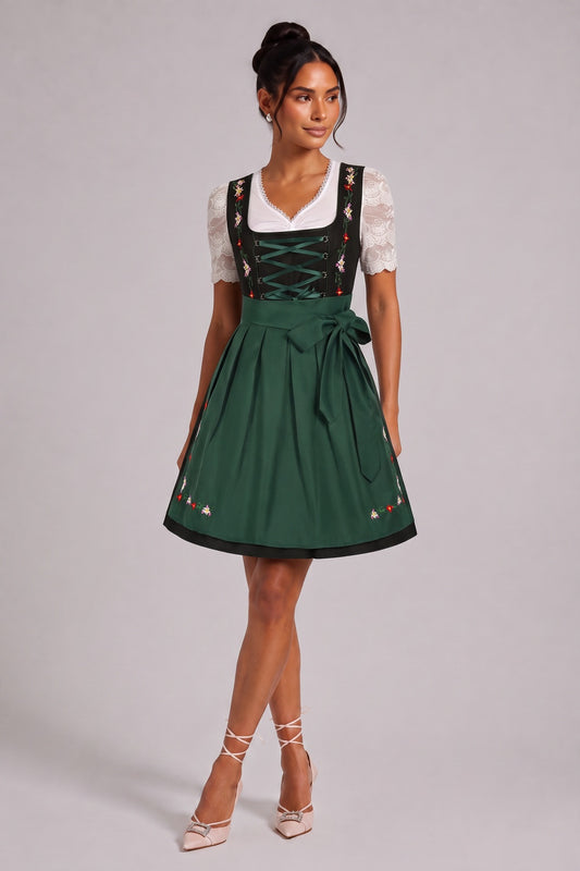 Black Woven cotton-synthetic blend Fit-and-flare Dirndl dress set Black, Dark Green, White Woven cotton-synthetic blend Dirndl dress set - product view 1