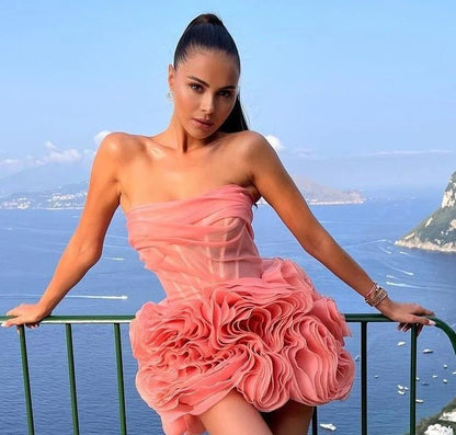 georgia Appliquéd organza coral mini dress