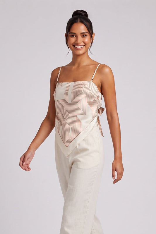 Cream Satin Geometric Handkerchief Camisole Top cream satin camisole top - product view 1