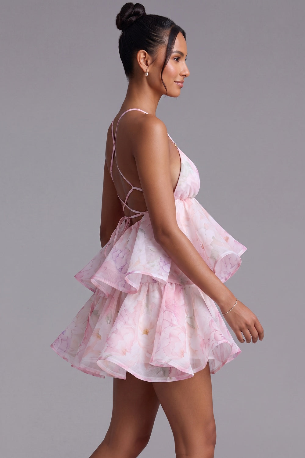 Light Pink Organza Floral A-Line Babydoll Mini Dress light pink organza dress - product view 4