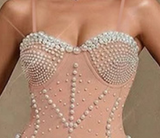Nude Pearl-Embellished Mermaid Midi Dress