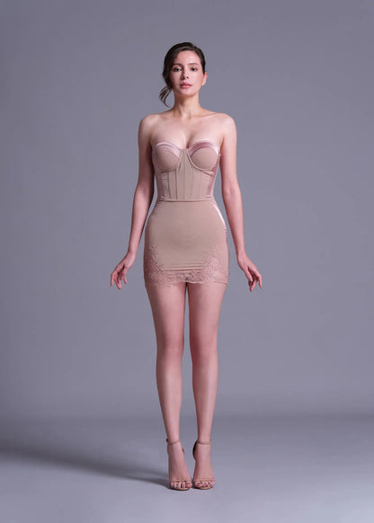 sherry Nude Cord Lace Bustier Mini dress