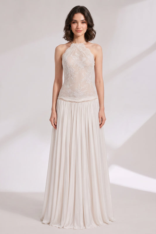 Ivory Chiffon Drop-Waist A-Line Gown ivory chiffon gown - product view 1
