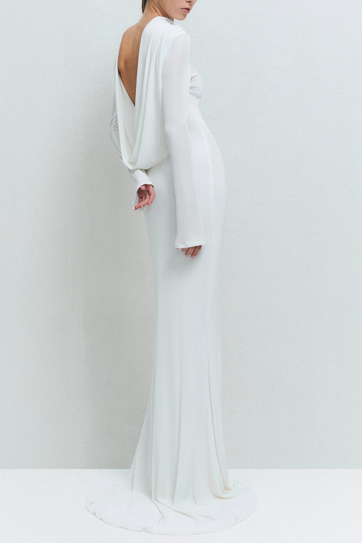 gloria DRAPED BACKLESS JERSEY MAXI DRESS in white