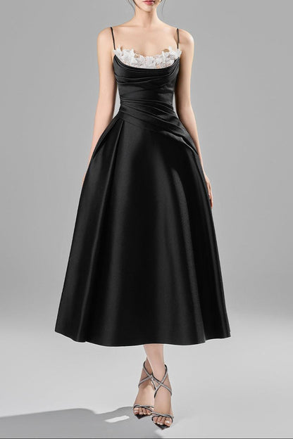 Alessa Fit and Flare Spaghetti Strap Taffeta Midi Dress