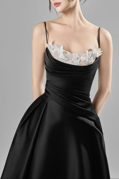 Alessa Fit and Flare Spaghetti Strap Taffeta Midi Dress