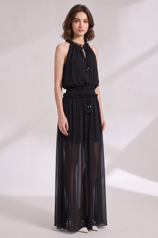 Black Chiffon A-Line Blouson Maxi Dress black chiffon maxi dress - product view 2